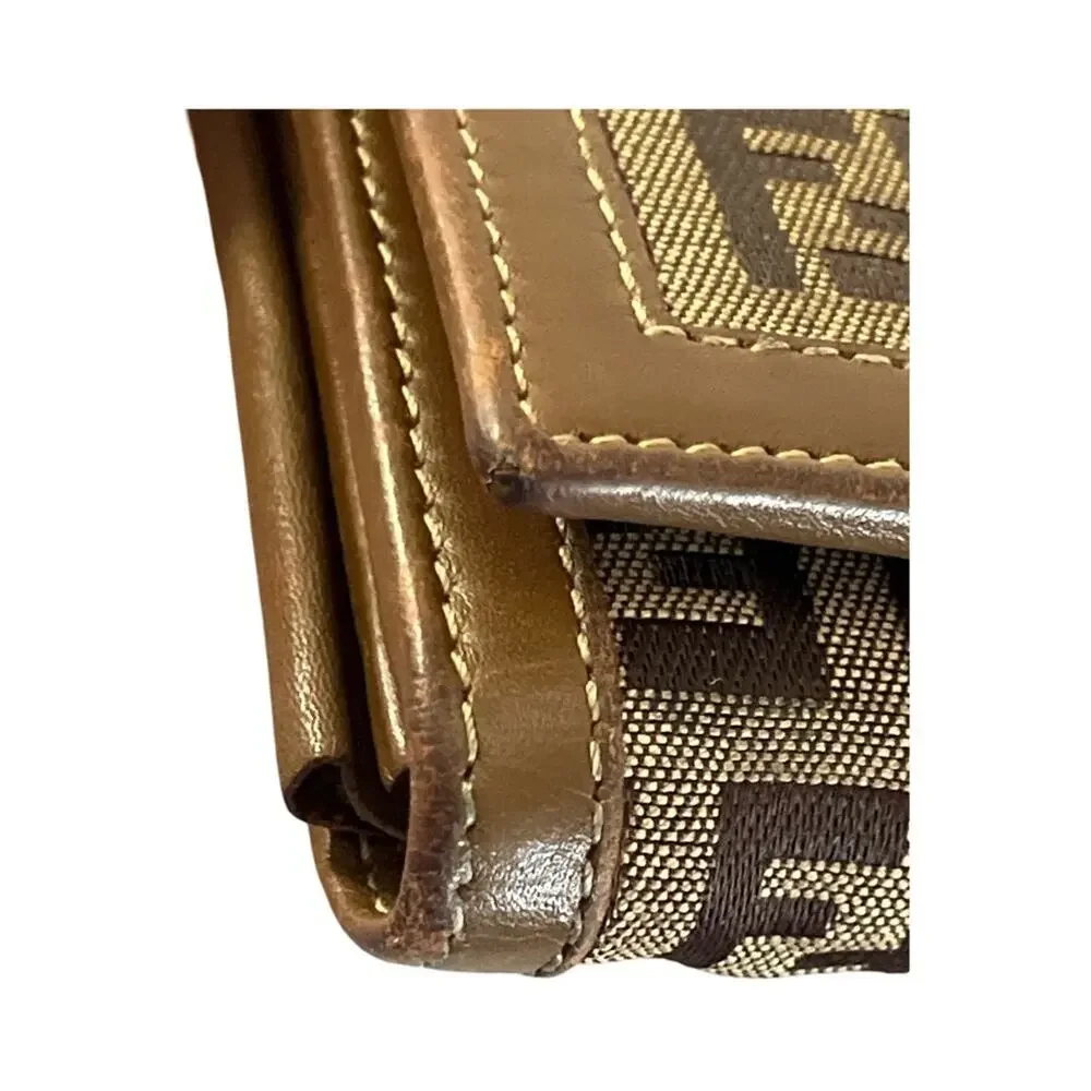 Fendi Zucchino Canvas Bifold Wallet FF Monogram Tan Brown Made in Italy Y2K